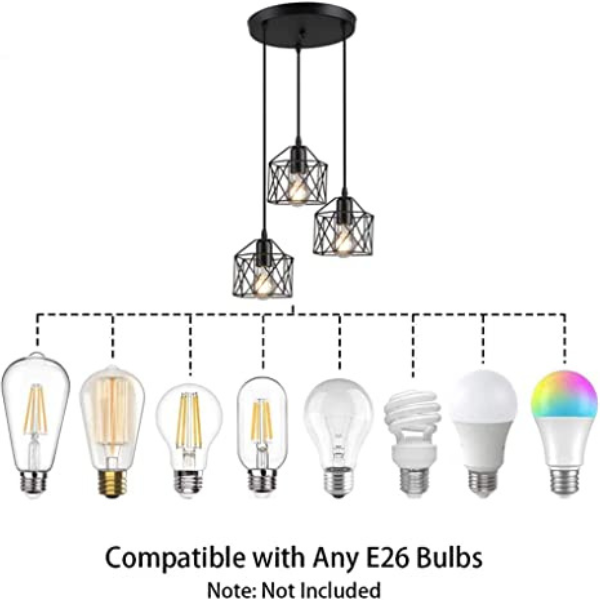 Lámpara Colgante Industrial de 3 luces, Ajustable - Imagen 2
