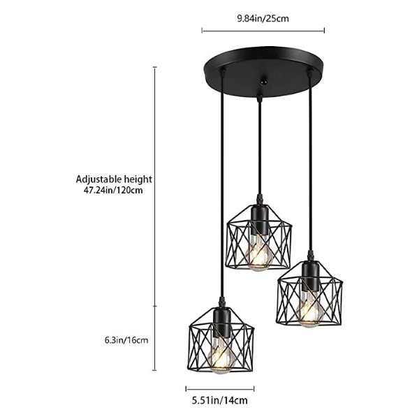 Lámpara Colgante Industrial de 3 luces, Ajustable - Imagen 12